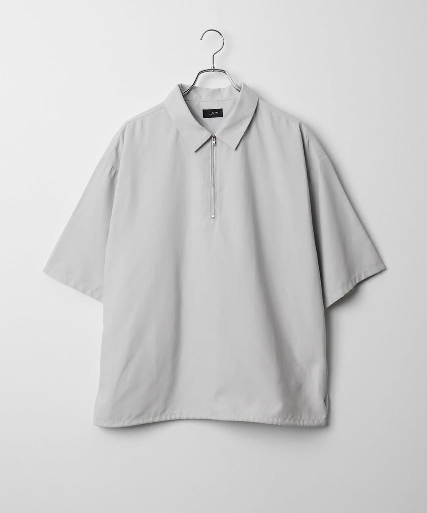 WEGO Kortermet Semsket Sommer Enkel Løs Oversized Koreansk Ensfarget Størrelse Lys Grå Herre Halv-Glidelås Skjorte, Topp, Klær, Streetwear, Casual, Passform, Skjorte,