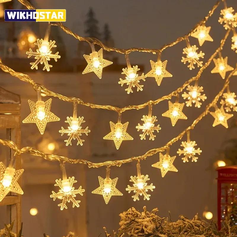 3M 2025 Christmas Decoration for Home Christmas Lights Snowflake String Lights Fairy LED Lamp New Year 2026 Tree Garden