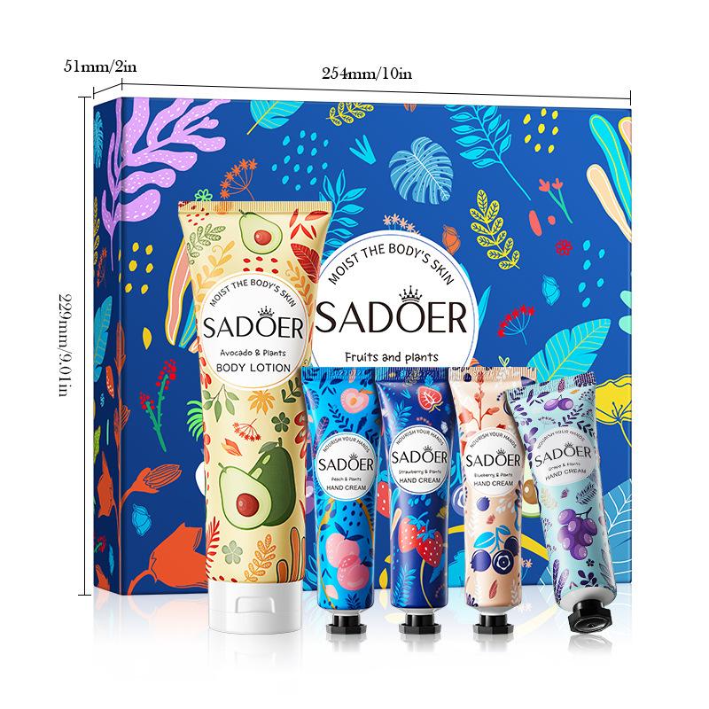 5pcs/box Fruit Plant Skincare Set Body Milk Hand Cream 5 Pieces Moisturizing Hydration Nourishing Anti-Dry Crack Gift Set