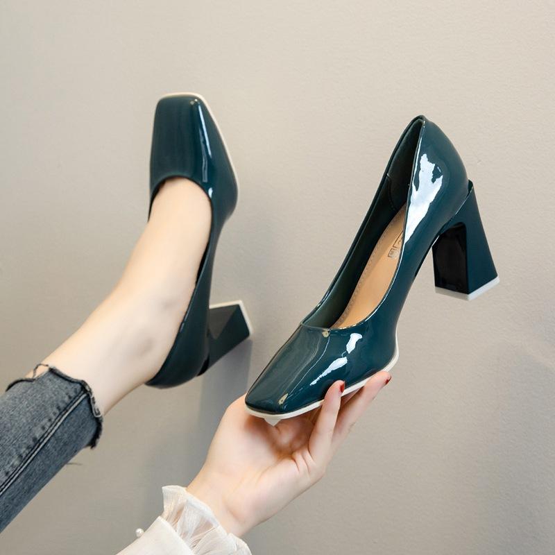 Primavera Casual Mujeres Nueva Red Rojo Francés Tacones Altos Charol Chica  Zapatos de Tacón Grueso comprar a buen precio — entrega gratuita, reseñas  reales con fotos — Joom