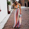 Women's Printed Chiffon Halters Dress Sleeveless Waist Boho Maxi Dress
