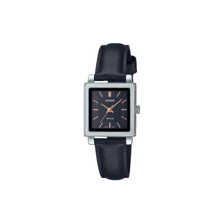 

Casio 50M Waterproof Quartz Movement Genuine Leather Strap Watch Women watches Black LTP-E176L-1A Black Dial