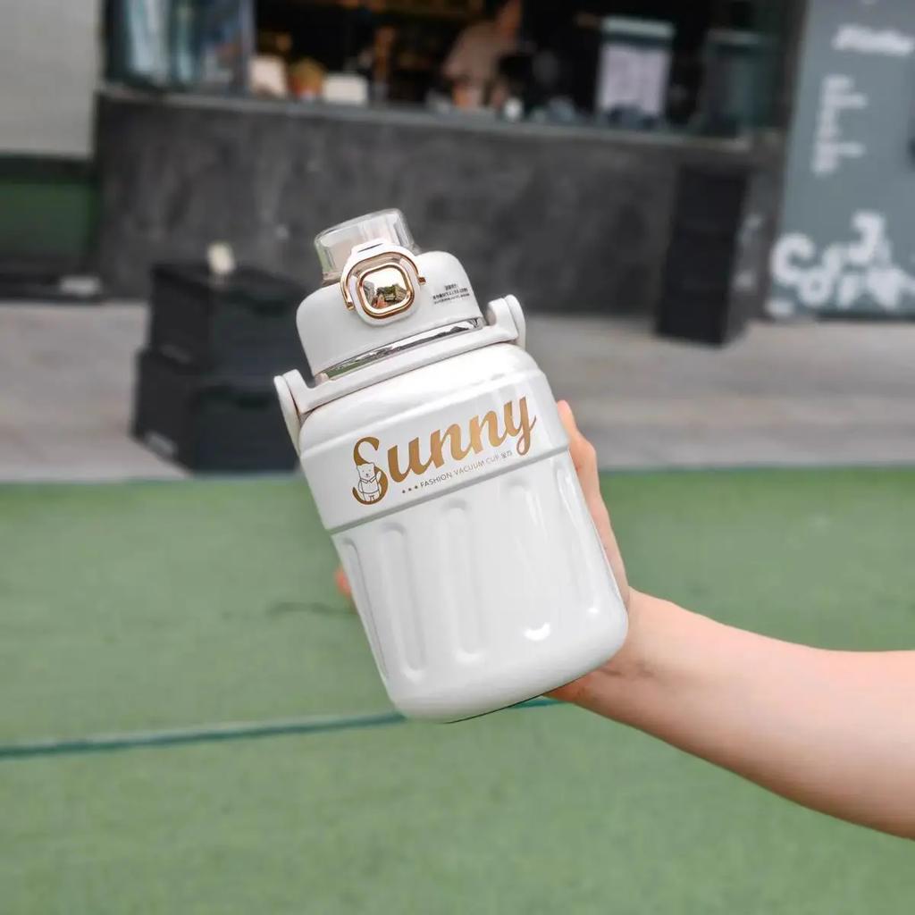 850ML Thermos Cup New Style Good-looking 316 Stainless Steel Straw Water Cup Cross-body Carryable Double Drinking Mouth Cup