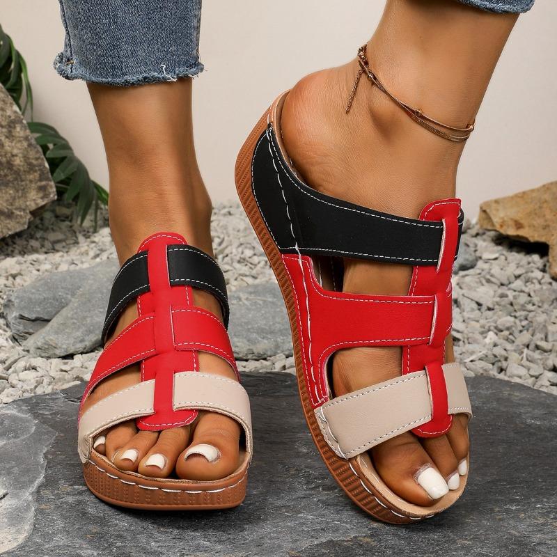 Women’s Colorblock Peep-Toe Wedge Slide Sandals Summer Beach Shoes