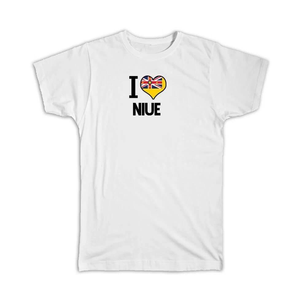 Gift T-Shirt : I Love Niue Flag Heart Country Crest Niuean Expat 3XL