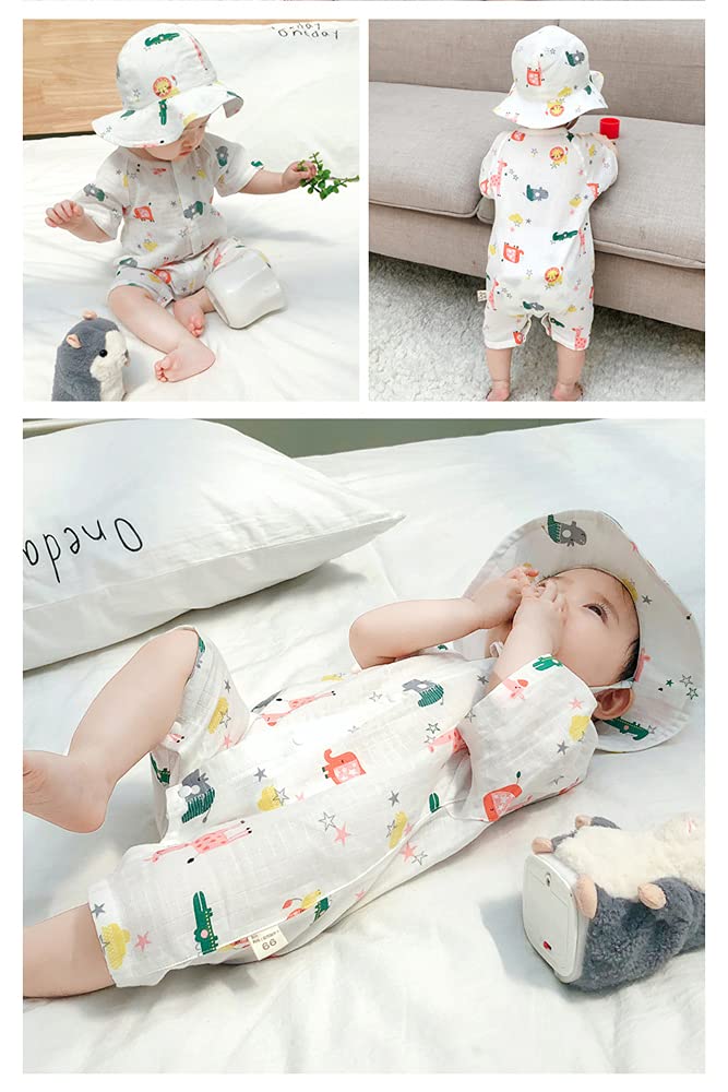 Baby Clothes Romper Short Sleeve Summer Front Open Gauze Coveralls Boys Girls Baby Gift Giraffe Pattern 73cm