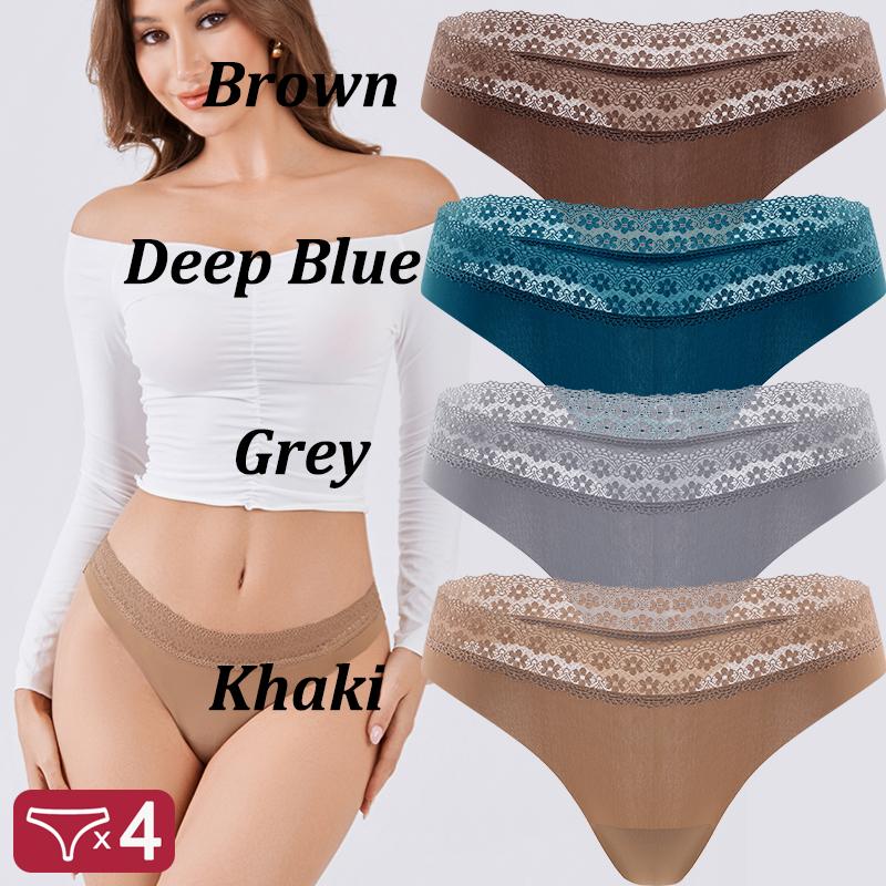 4Pcs Sexy Hollow Lace G-String Girl Underwear Cotton Ladies Thongs Solid Seamless Soft Female Panties Low Waist Lingerie