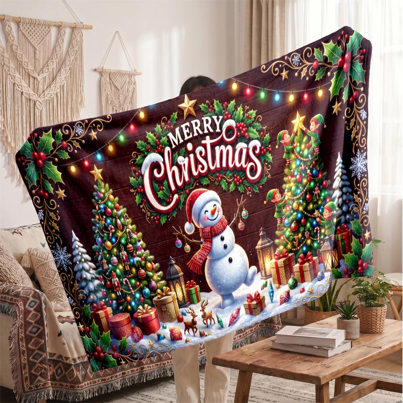 Christmas Flannel Throw Blanket Soft Warm Cozy For Sofa Bed Indoor Home Use Great Holiday Gift
