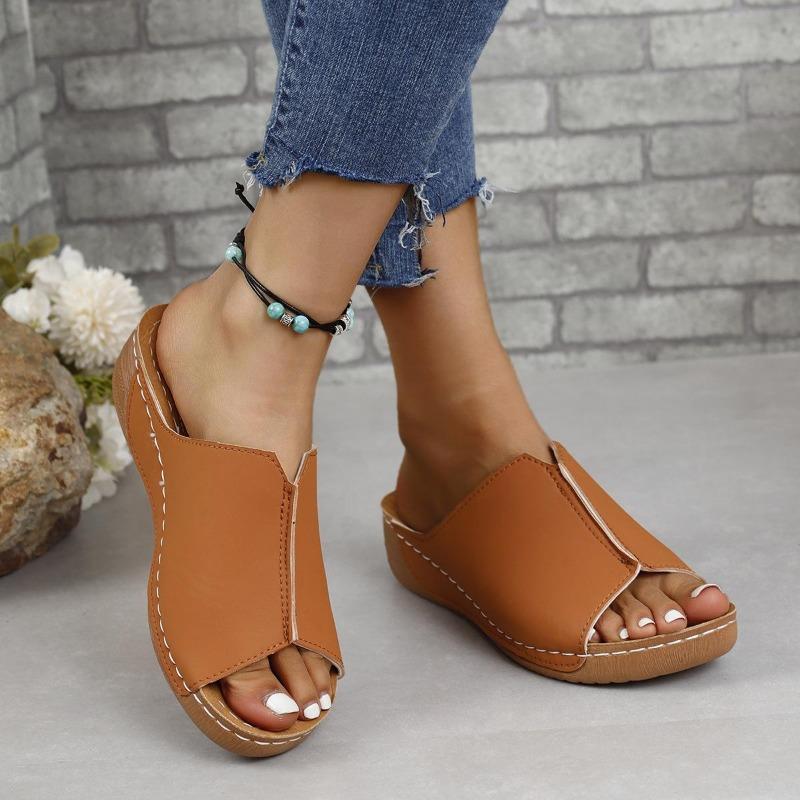 2025 Spring and Summer New Slippery Women's Comfortable Slope Heel Thick Sole Simple and Casual External Wearing Slippers
