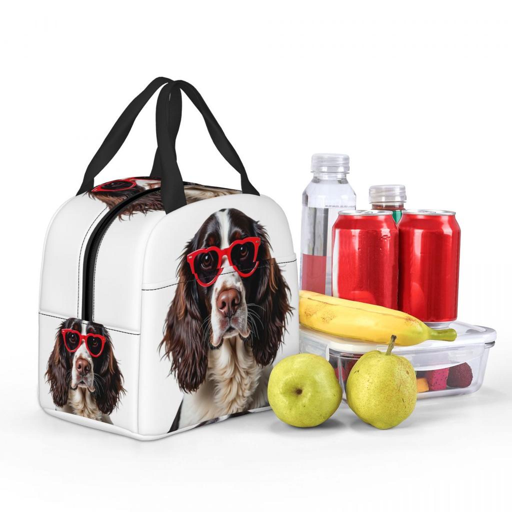 English Springer Spaniel Dog Wearing A Heart Shape Sunglasses Insulated Lunch Bag for Women Kids Food Boxes Thermal Lunch Box