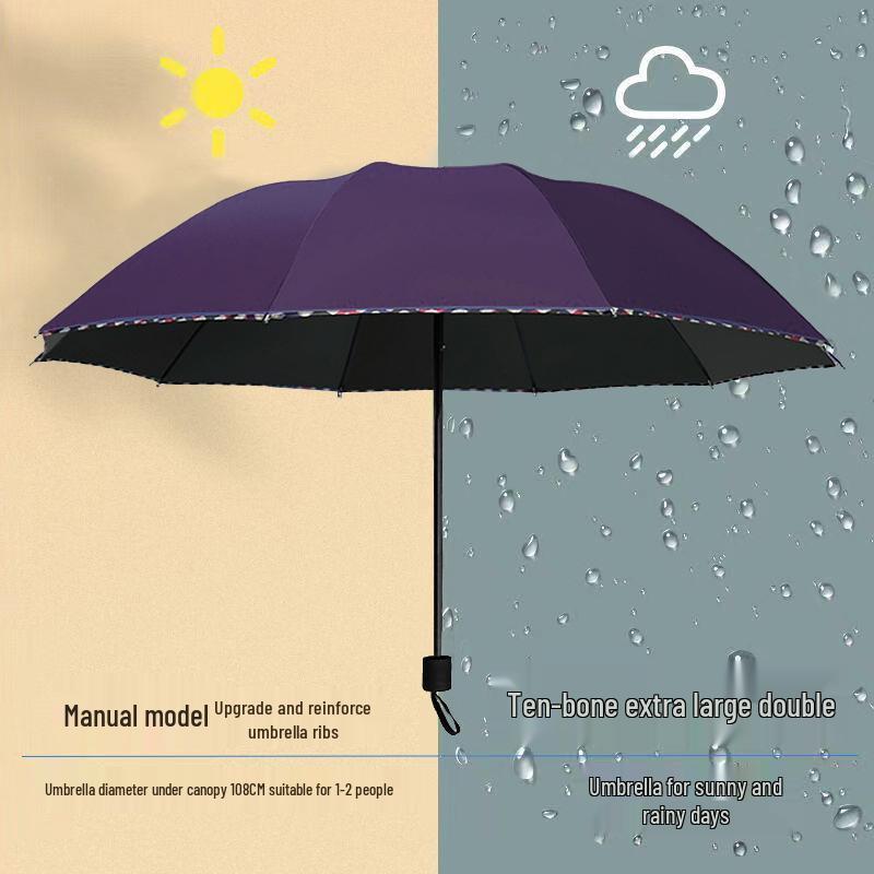Extra Large Dual-Use Umbrella for Men and Women: Manual Three-Fold Design with Reinforced Black Glue for Rain or Shine Protection.