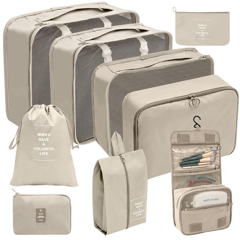 Travel Storage Set: Foldable Toiletry, Makeup, Clothes, Shoes, Digital Accessories, and Drawstring Luggage Bags.