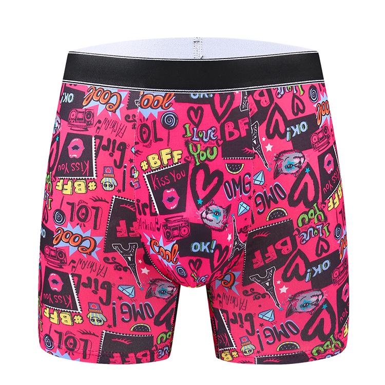 Xi Yin Men's Plus Size Graffiti Cartoon Print Long Boxer Briefs