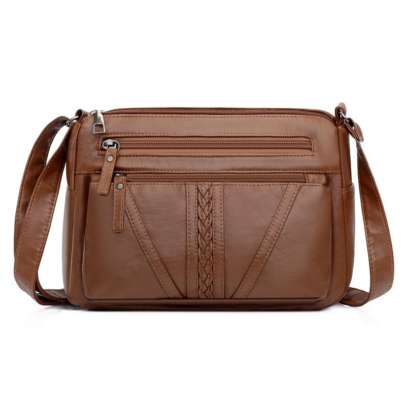 New Women's Shoulder Bag Water Washed Leather Soft Leather Crossbody Bag Vintage Fashion Simple Multi Layered Middle Aged Women's Mom Bag KTY