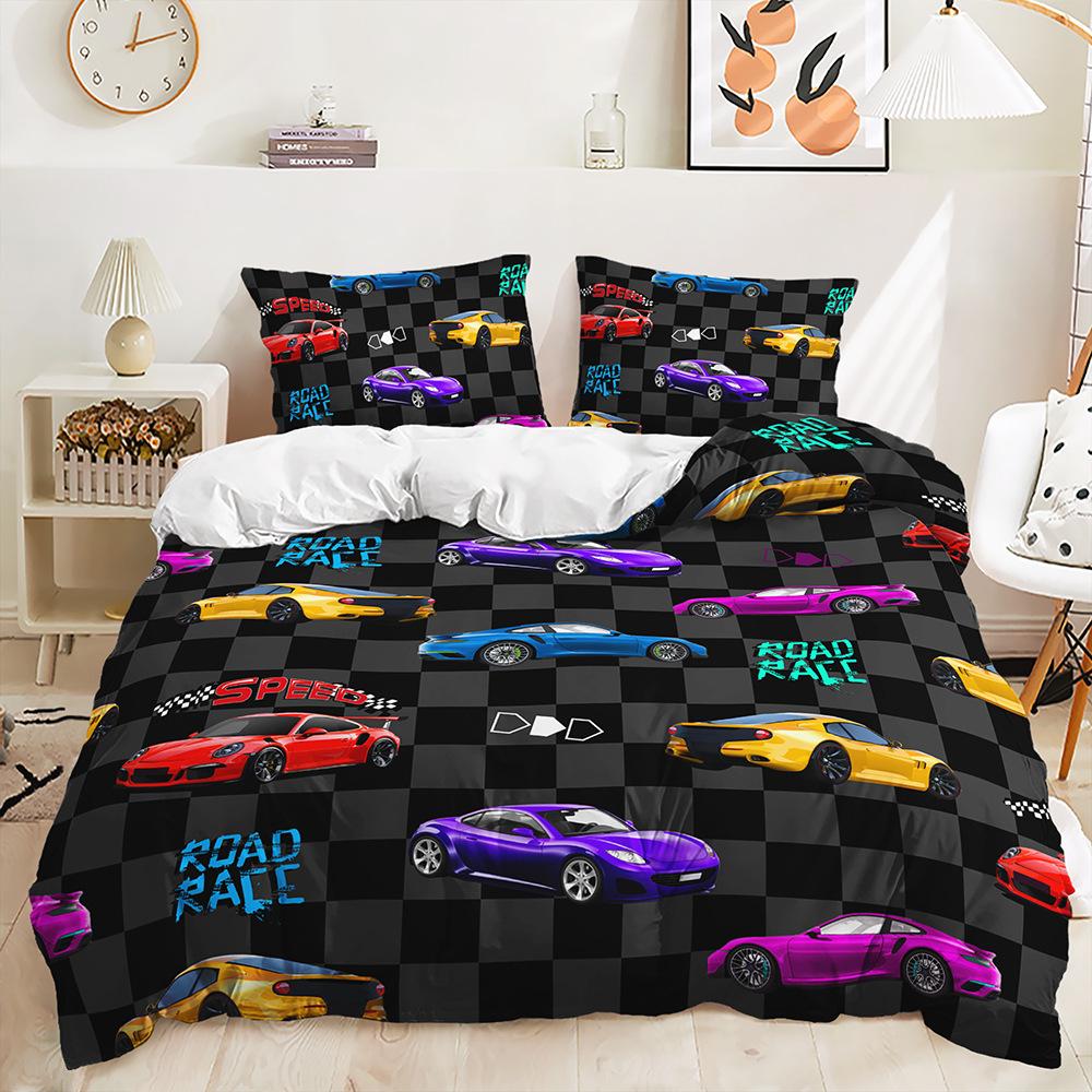 Three-Piece Racing Off-Road Vehicle Quilt Cover Two-Piece Bedding Kit For Boys