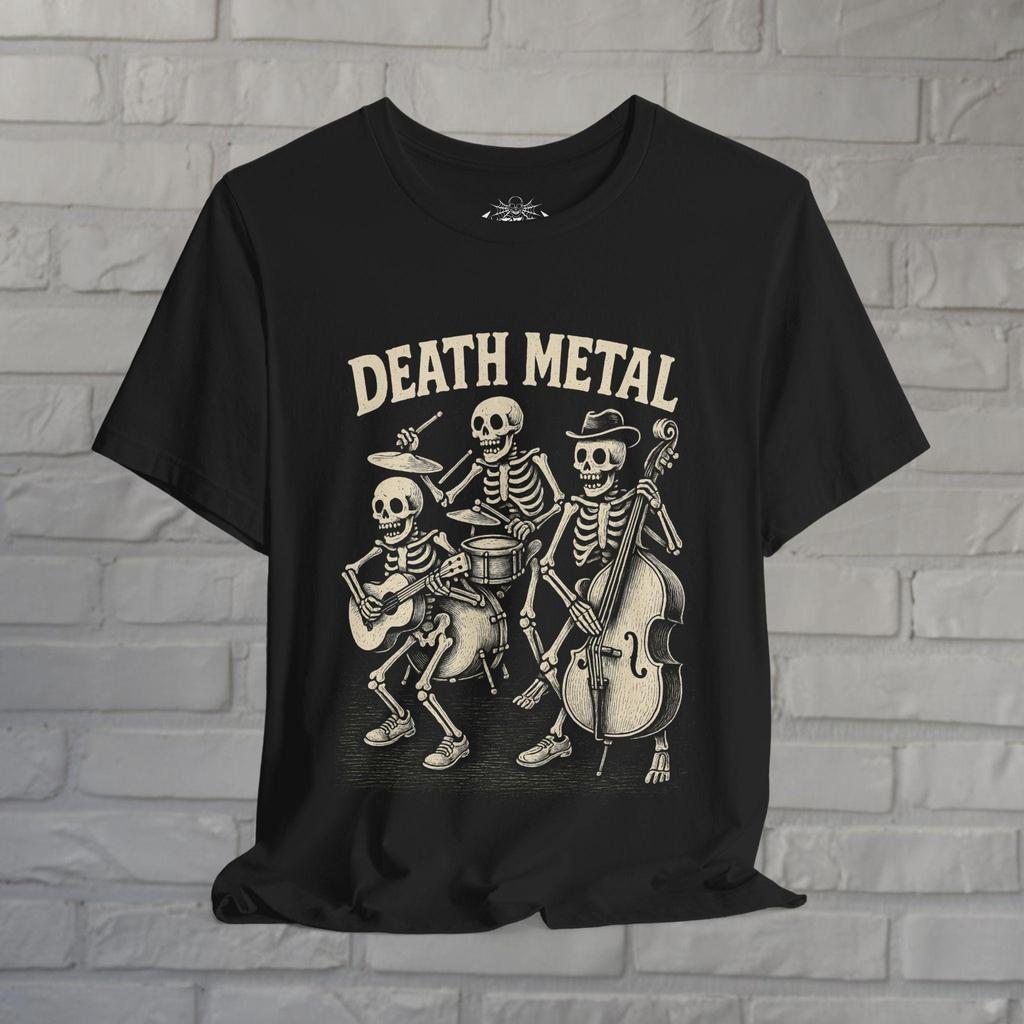 Death Metal T-Shirt Skeleton Cowboy Tee Upright Bass Graphic Shirt Black Tee Rockabilly Style Funny Horror Tee Gift For Alt Guy