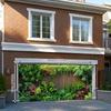 Vibrant Tropical Greenery Tapestry, Lush Jungle Plants with Wooden Fence Wall Hanging for Garage