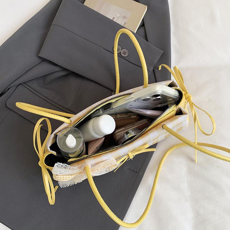 Frische karierte Crossbody-Umhängetasche mit Schleife 2026 - Vielseitig, Modisch, Beliebte kleine Tasche