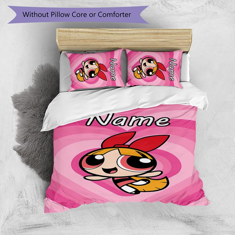 3pcs The Powerpuff Girls4 Cover Set - Personalized Name, HD Printed Bedding with 1 Cover and 2 Pillowcases - Perfect for Home Decor, Easy Care