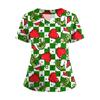 Women's Short Sleeved Christmas Printed V-neck Buttonable Side Slit Top T-shirt