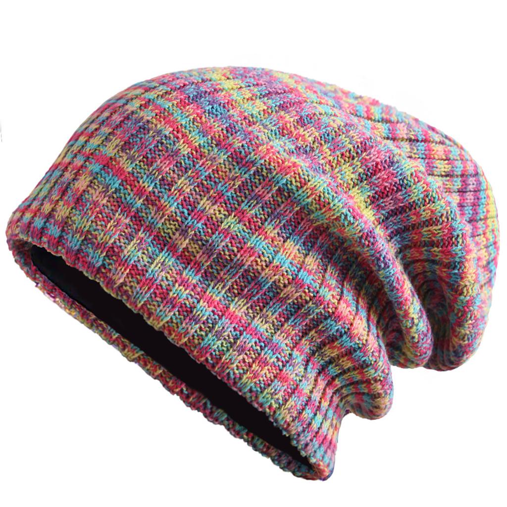 1pc Colorful Fleece Knitted Beanie Hat Double-layer Lining Skull Cap Winter Warm Couple Pile Pullover Cap Parent-child Bonnets