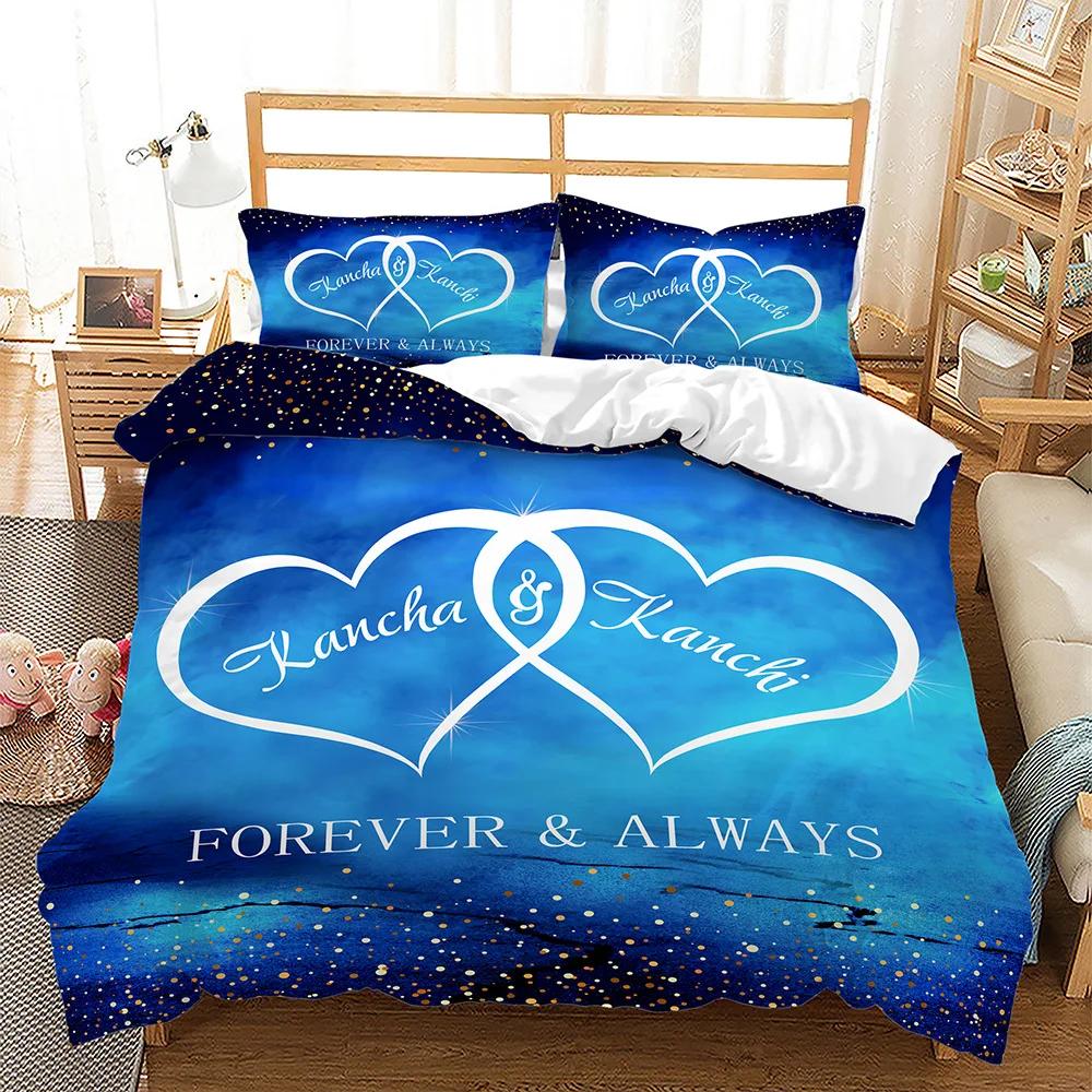 

Custom Name 3D Duvet Cover Linen Pillowcases Wedding Decor Twin King Queen Love Heart Valentine s Day Bedding Set EU single(135x200cm)