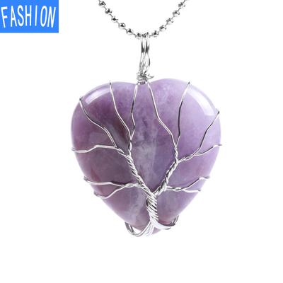 Women'S Love Pendant Natural Crystal Stone Handmade Copper Winding Life Wisdom Tree Jewelry