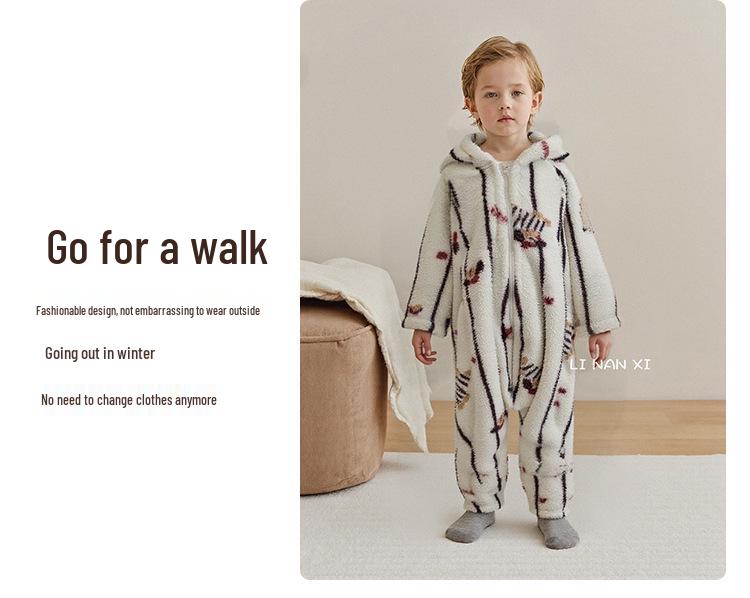 Super Cute Korean Style Baby Fleece Romper - Warm Hooded Autumn/Winter Crawling Suit