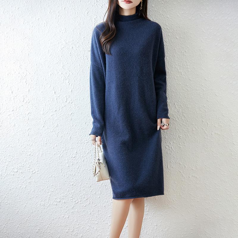 Women Sweater Dress 100% Wool MODERN NEW SAGA Turtleneck Knit Long Pullover Winter Jumpers Wool Long Dress Female