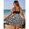Women's Sexy Tankini Set, Plus Size Leopard Print V Neck Tie Front Skirted Top & High Cut Panty Swimsuit 2 Piece Set