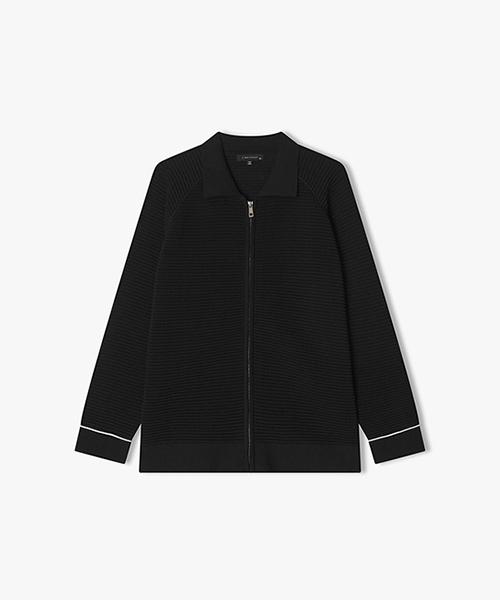 River Classy [25Ss] Lls51570 Black Mesh Line Contrast Knit Zip-Up 95