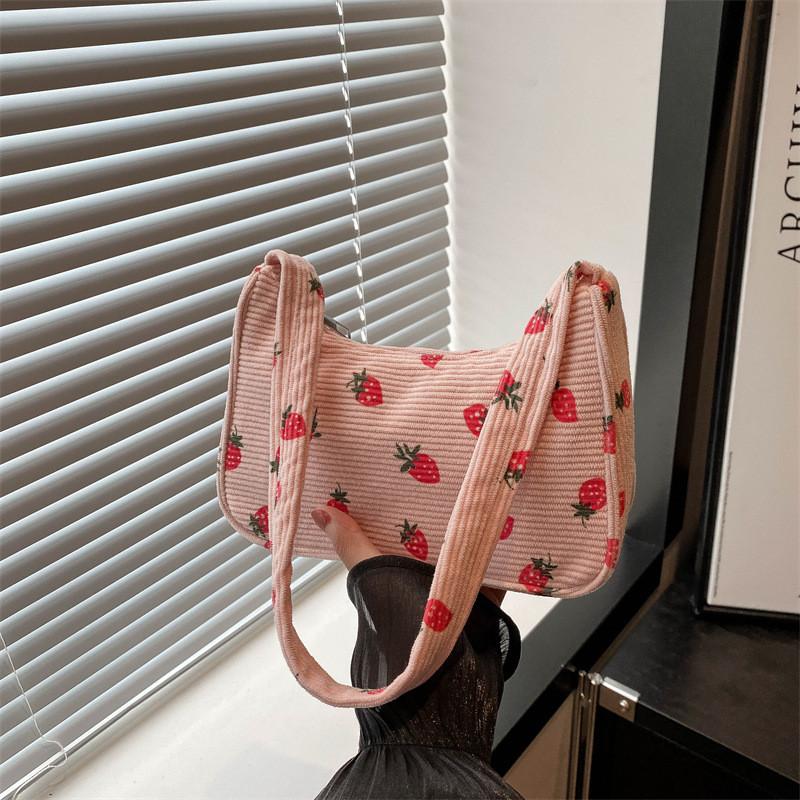 Stylish Minimalist Shoulder Bag For Casual Summer Outings Trendy Strawberry Print