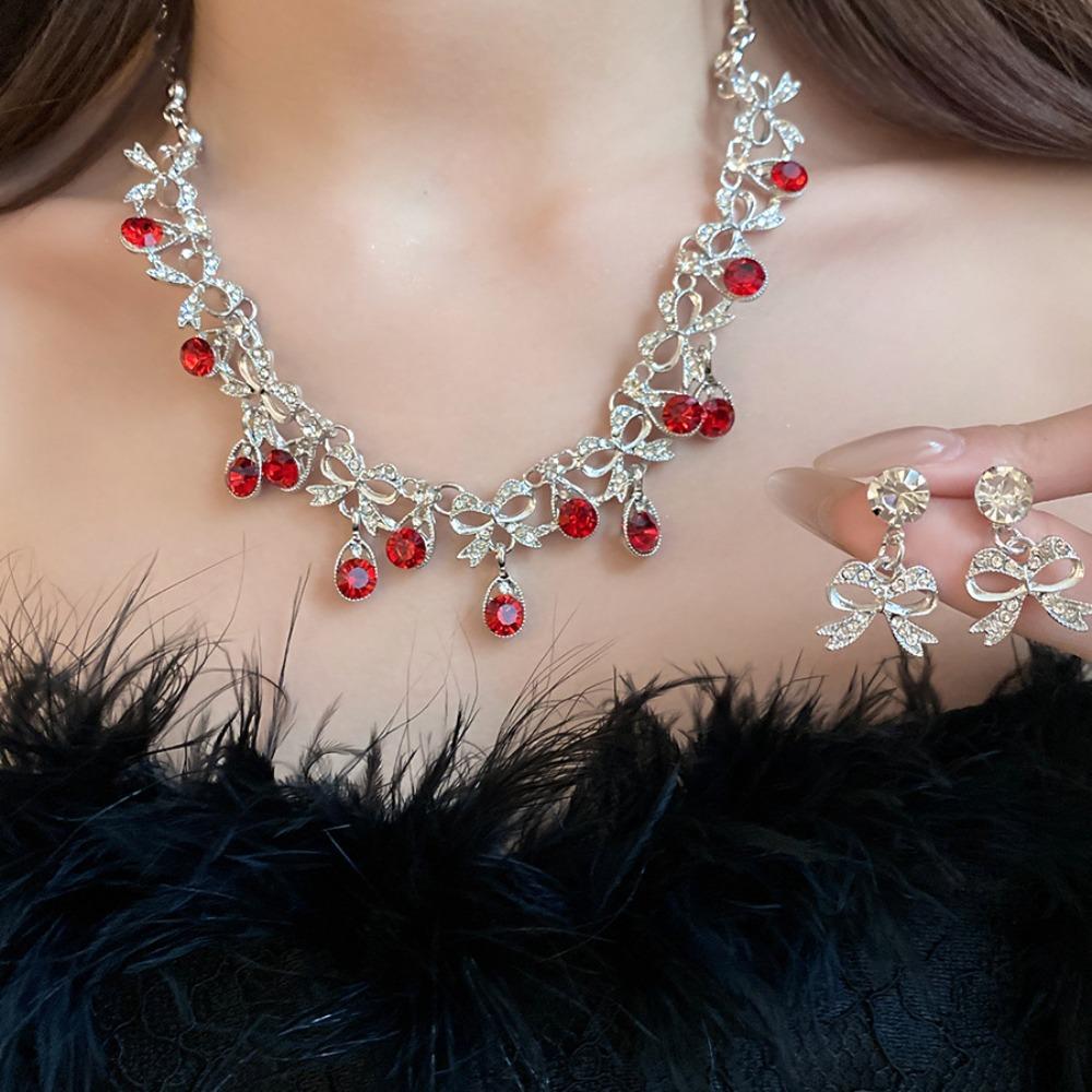 2 pieces Water Drop Rhinestone Jewelry Set Inlaid Crystal Necklace Set Necklace Earrings Set  Women