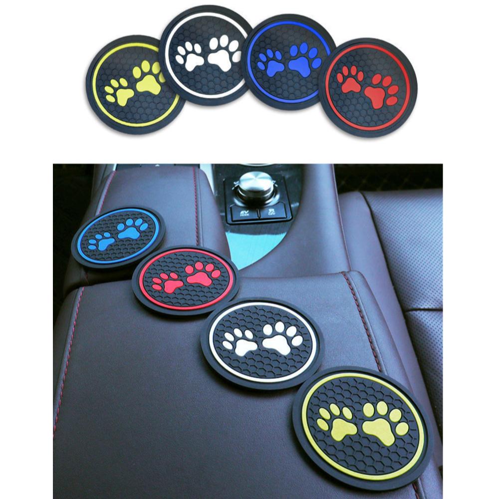 2Pcs Non-slip Car Water Cup Pad Cat Paw Footprint Rubber Mat for Bottle Holder Coaster Auto Interior Anti-skid Cup Holders