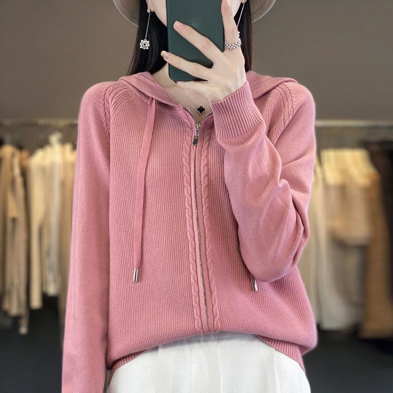 Suéter para mulheres com capuz e zíper cardigan moda suéter feminino lazer suéter plus size