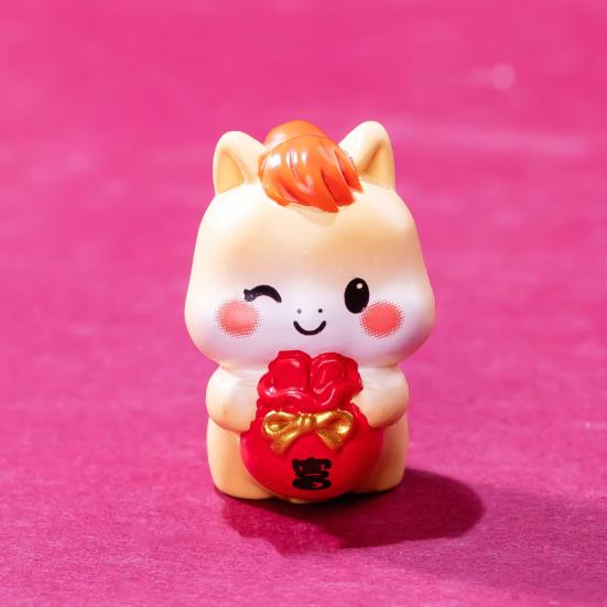 4Pcs Mini Cartoon Horse Figurine Bring Good Luck Fortune Miniature Pony Statue Resin Animal Sculpture Home Office Microlandscape Decoration Ornament