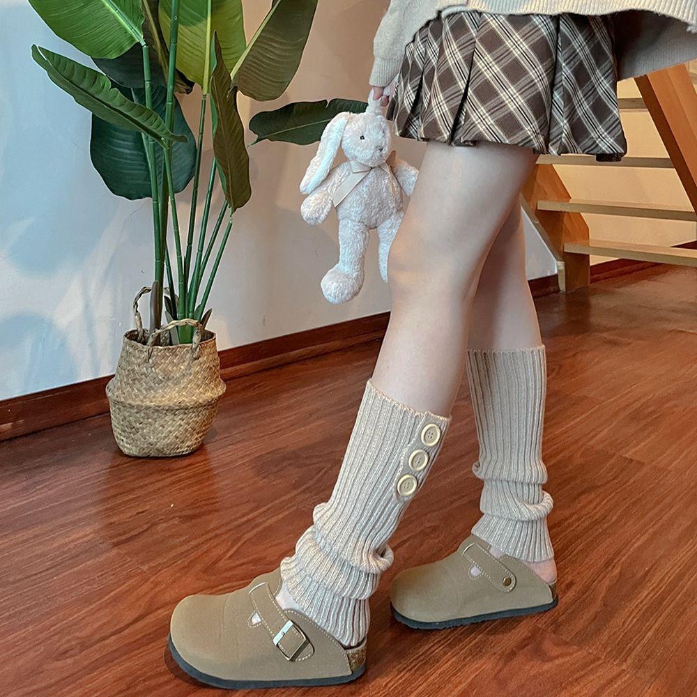 

Style Lolita Boots Cover Buttons Women Leg Warmers Knitted Foot Cover Wool Boots Long Socks Cover