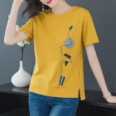 2025 New Korean Style Loose Fit Women's Solid Color Short-Sleeve Printed T-Shirt, Trendy Summer Top