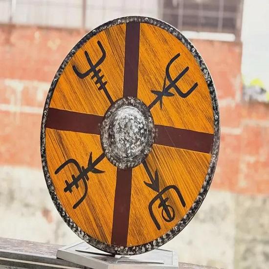 Wooden Viking Shield  King Finehair Battleworn Norse Round Shield for LARP, Cosplay, Wall Decor, Gift for Him