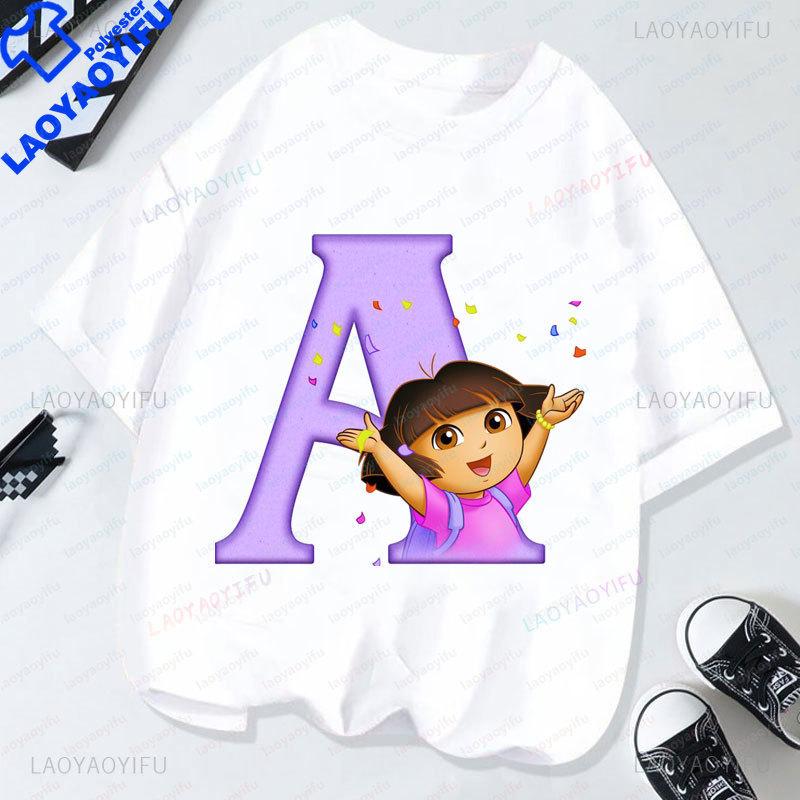 Dora The Explorer T Shirt Summer Short Sleeved Overside Clothes Hot Sale Cartoon Casual Streetwear Crew Neck Boy Girl Tops