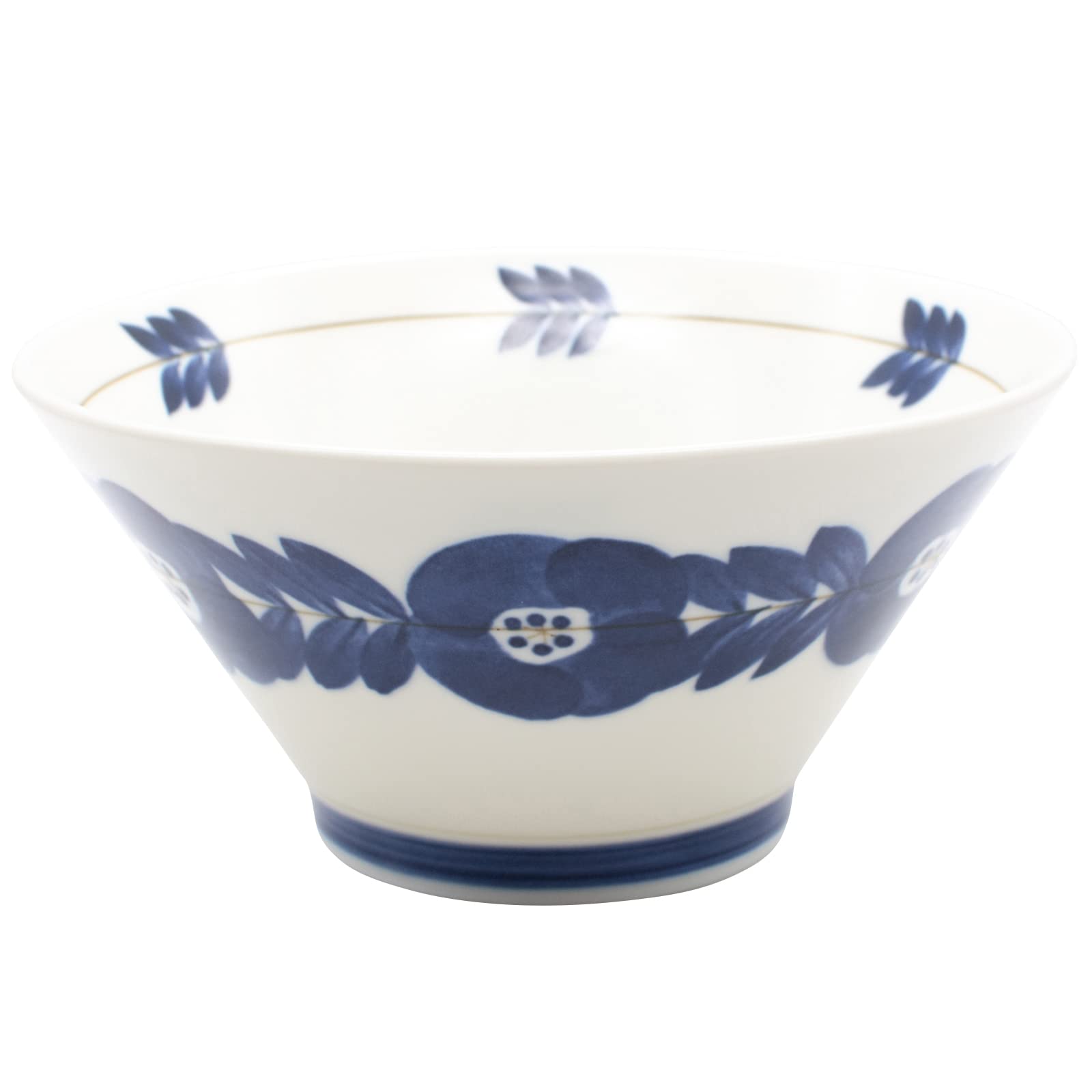 

Aito Seisakusho Donburi Blue Flower Navy Mino Microwave and Dishwasher Made in Product Number 111004 Blossom Bowl/Plate, L, Approx. 19cm,