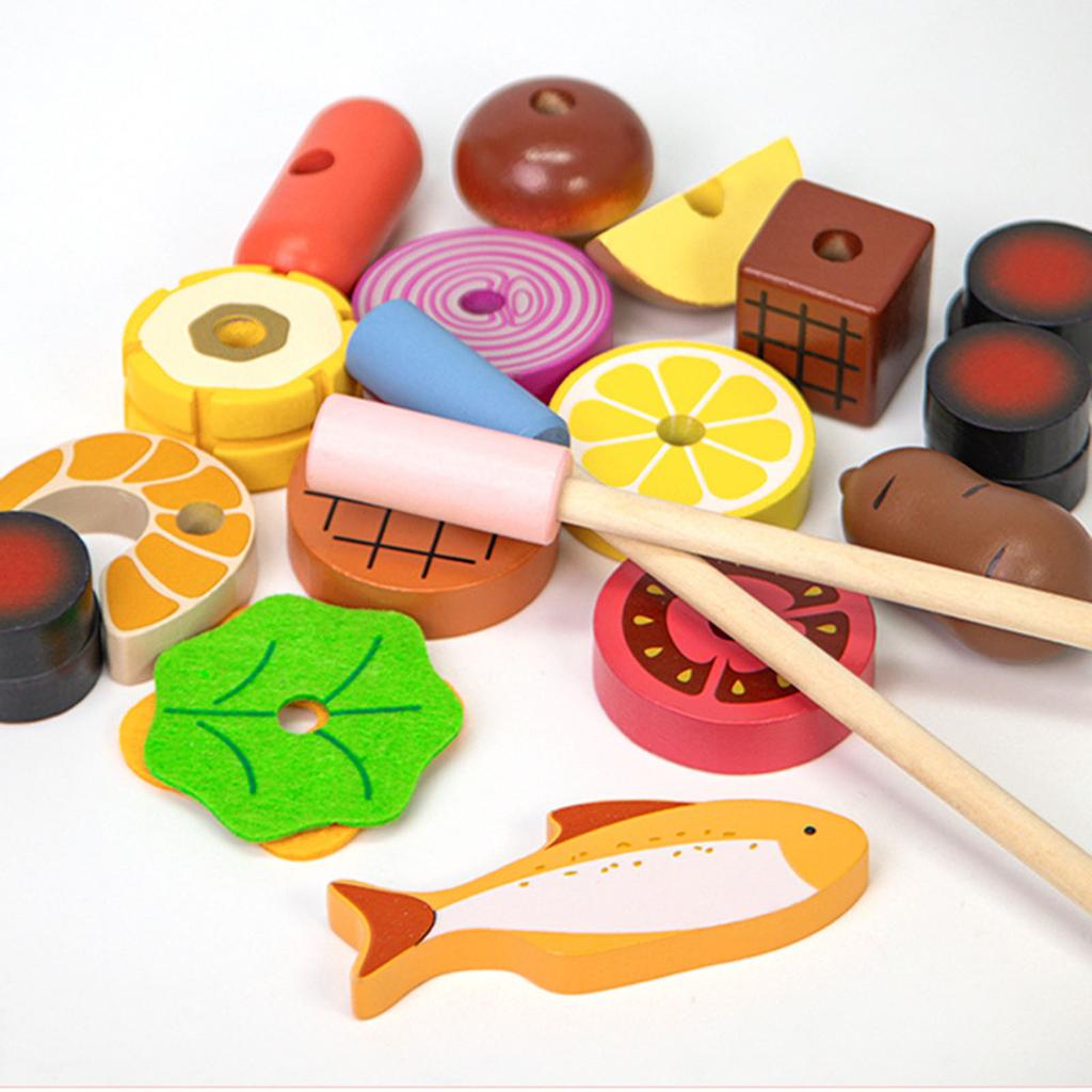 Kids Role Play Kitchen Set with Cutting Toy Accessories for BBQ Fun Play Food Set Pretend Play BBQ Grill Cooking Fun