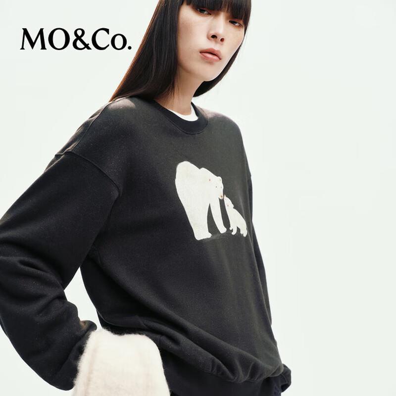 MO&Co. Women's Glitter Cotton Printed Pullover Sweatshirt