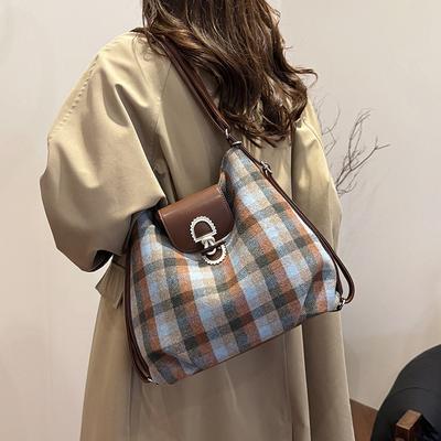 Woolen Plaid Backpack Bag Women's Autumn and Winter 2025 New Trendy College Style Tote Bag Casual Large-capacity Backpack