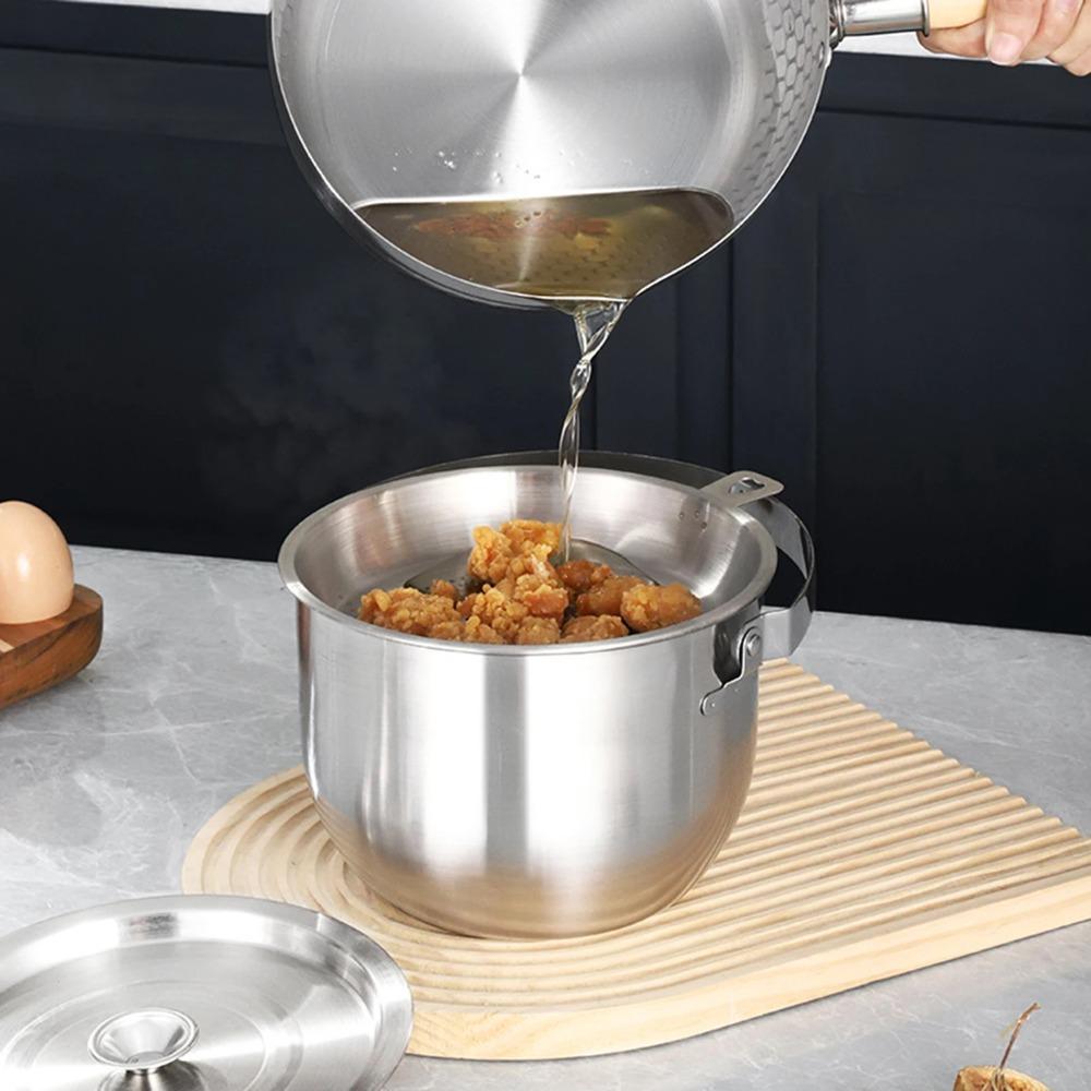 Folding Handle Lard Filter Pot 316 Stainless Steel Grease Container Mixing Bowl Camping