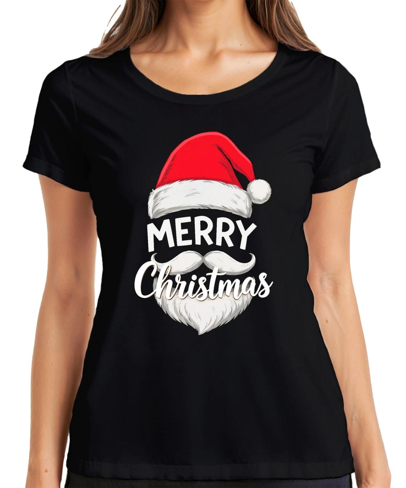 Merry Christmas Weihnachtsmann Nikolaus Mütze Bart Lustig Retro Damen T-Shirt S