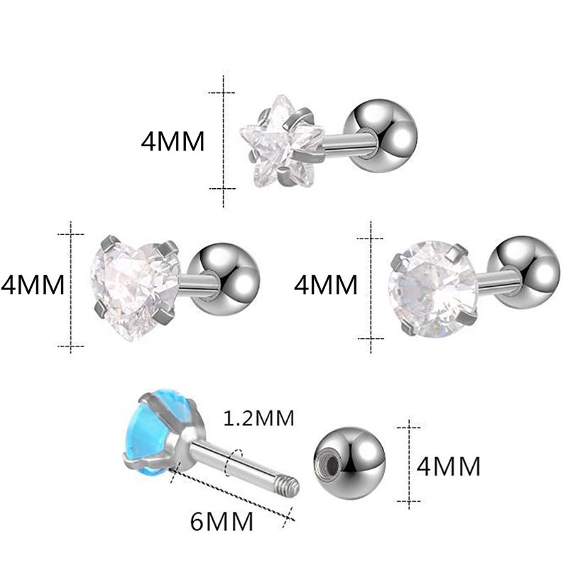 1 Pair 4Mm Multicolor  Stud Earrings For Women Ear Bone Nail Cartilage Ea