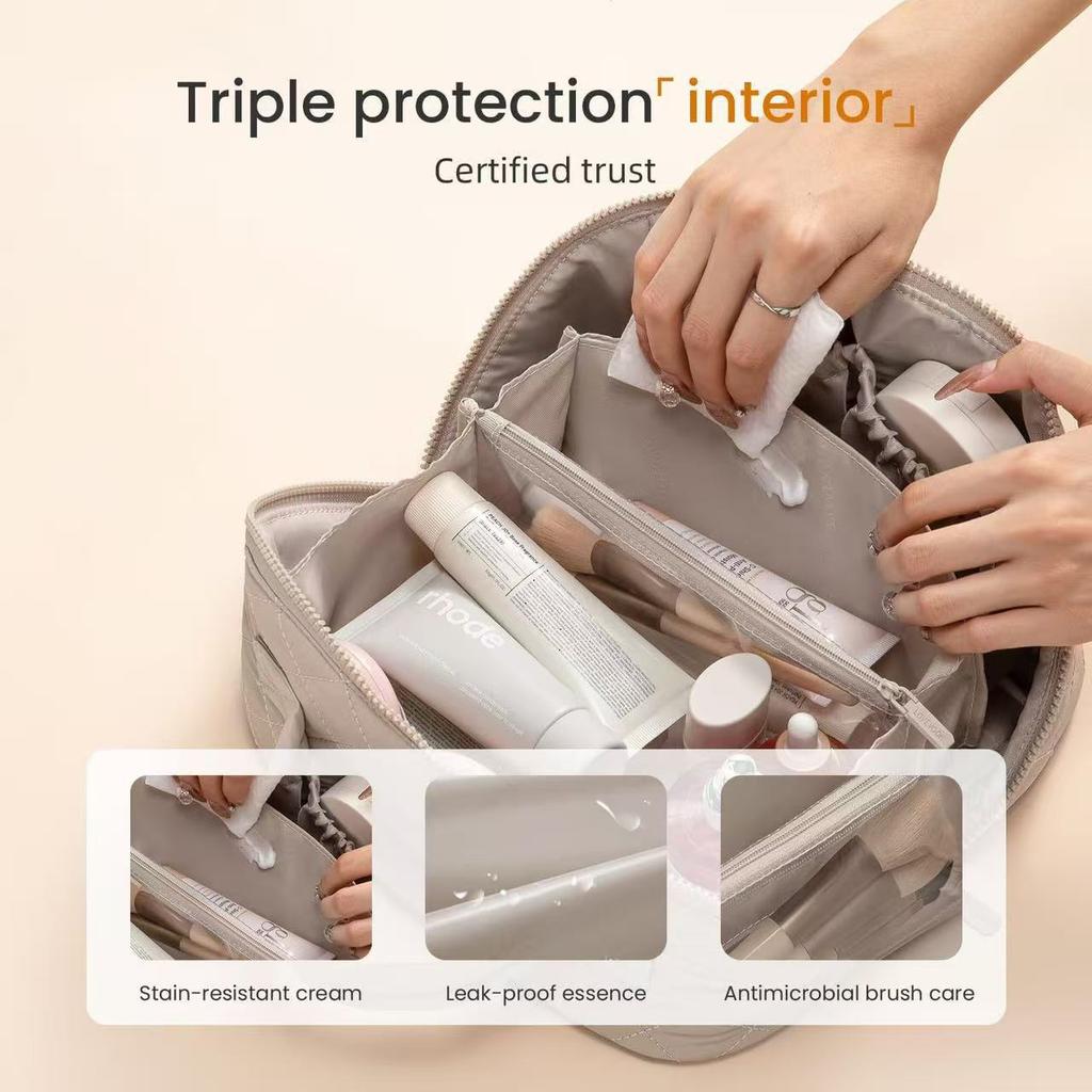 Women's Luxury Quilted Cosmetic Bag, Large Capacity Makeup Organizer, Travel Toiletry Storage Pouch with Handle
