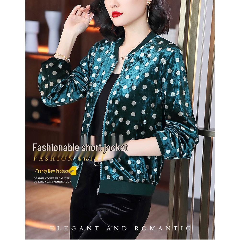 Women's Spring/Autumn Korean Gold Velvet Loose Fit Slimming Baseball Jacket