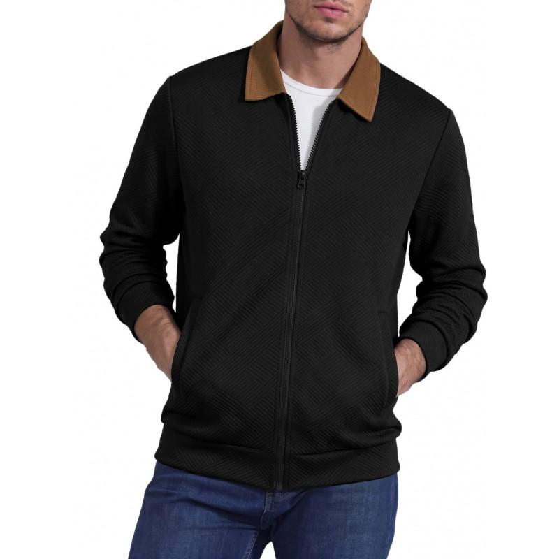 Mens Solid Color Waffle Knit Collar Jacket Casual Loose Fit Baseball Style Outerwear